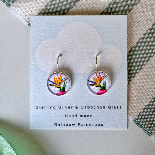 Bird of Paradise Silver Cabochon Earrings