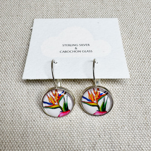 Bird of Paradise Silver Cabochon Earrings