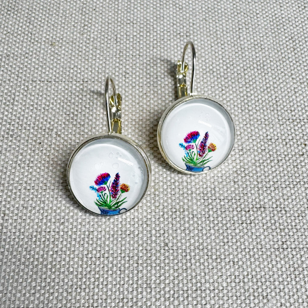 Wildflower Silver Cabochon Earrings
