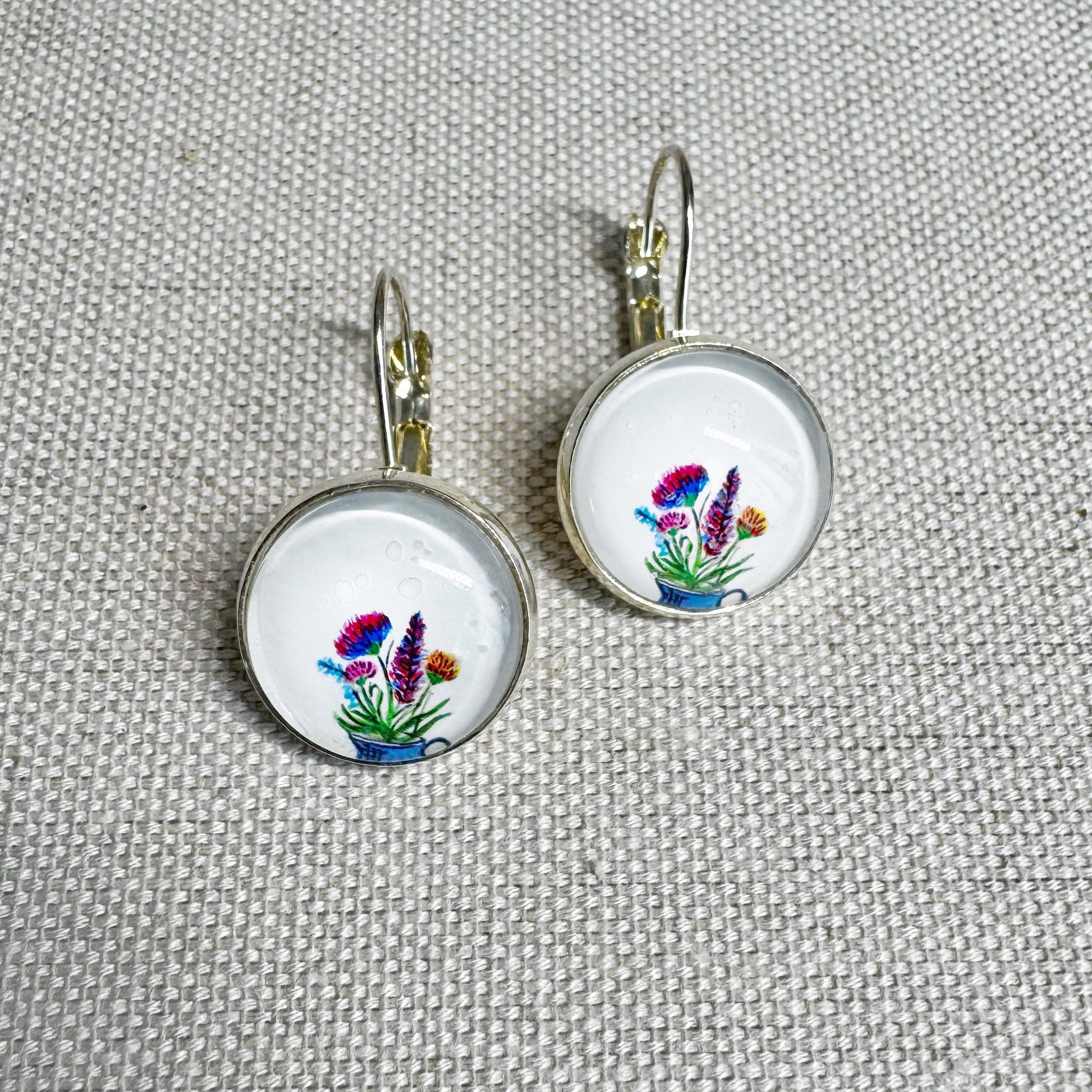 Wildflower Silver Cabochon Earrings