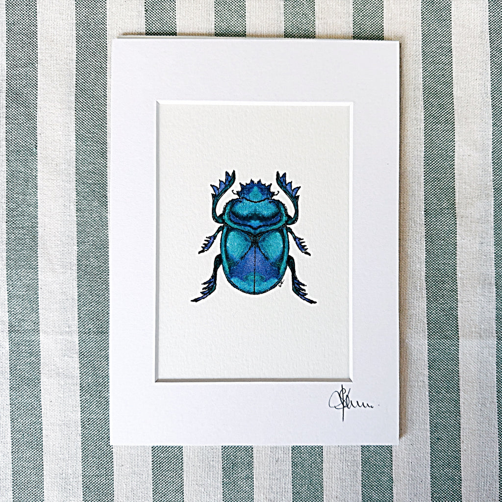 Blue Scarab Beetle – Original A5 Print