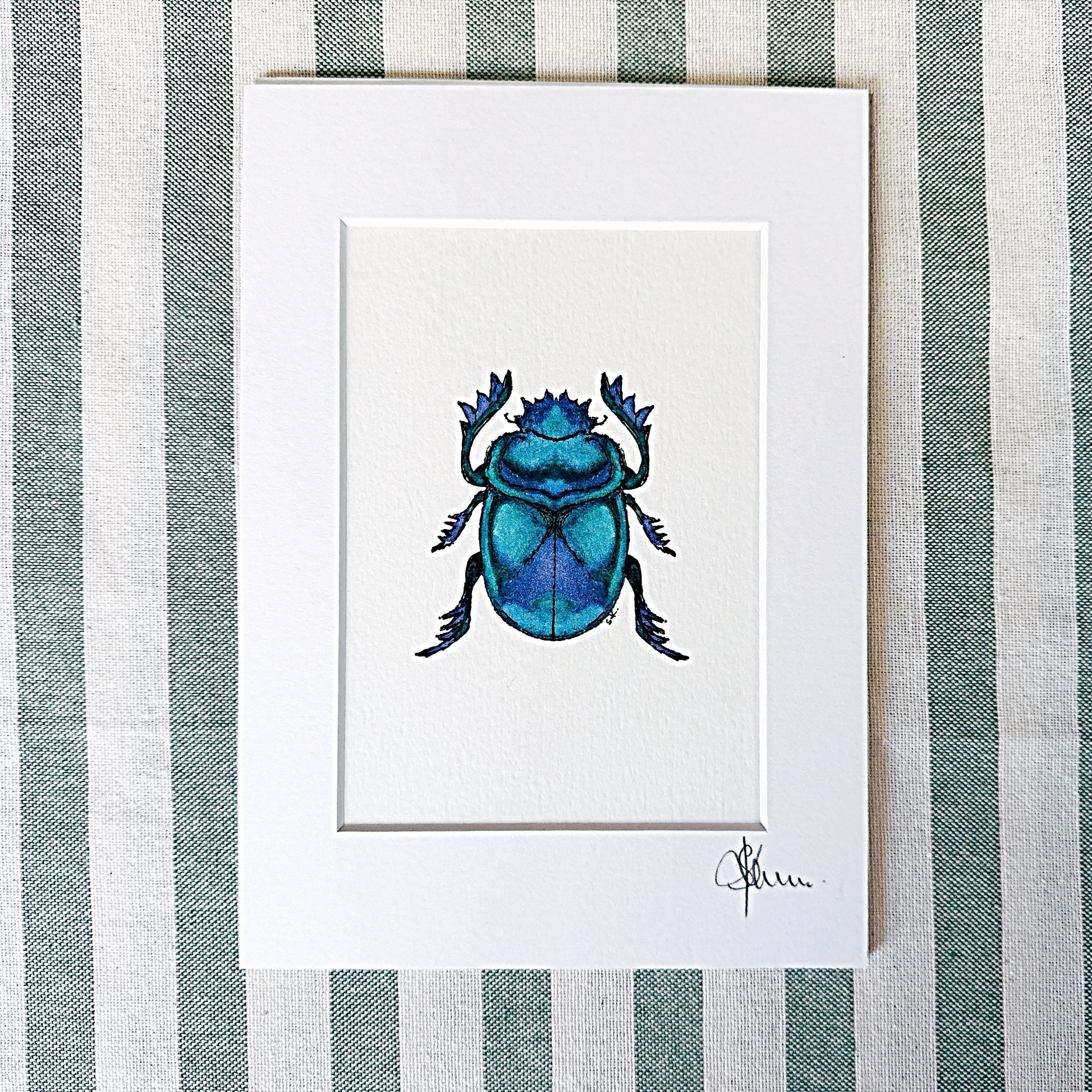 Blue Scarab Beetle – Original A5 Print