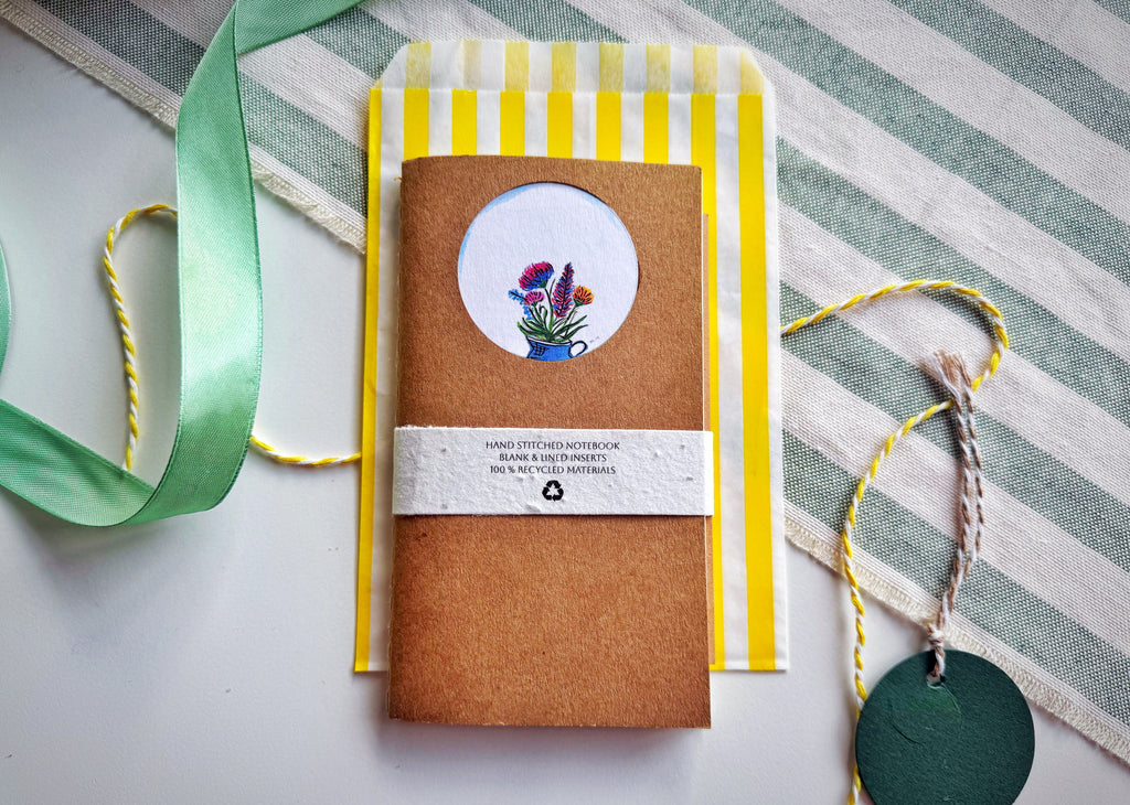 Wildflower Handmade Mini Journal – Hand-Stitched Notebook