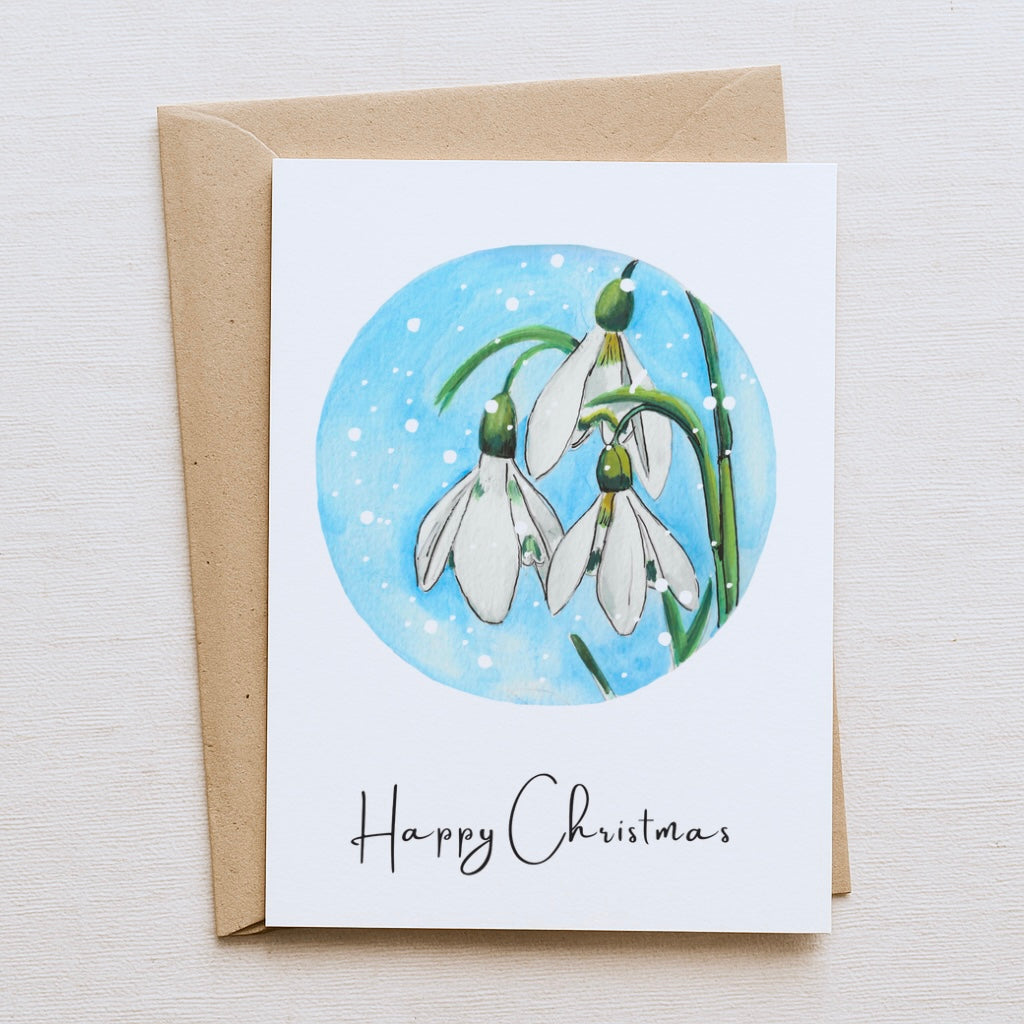 Snowdrop Flowers Christmas Card – Peaceful Winter Botanical Design