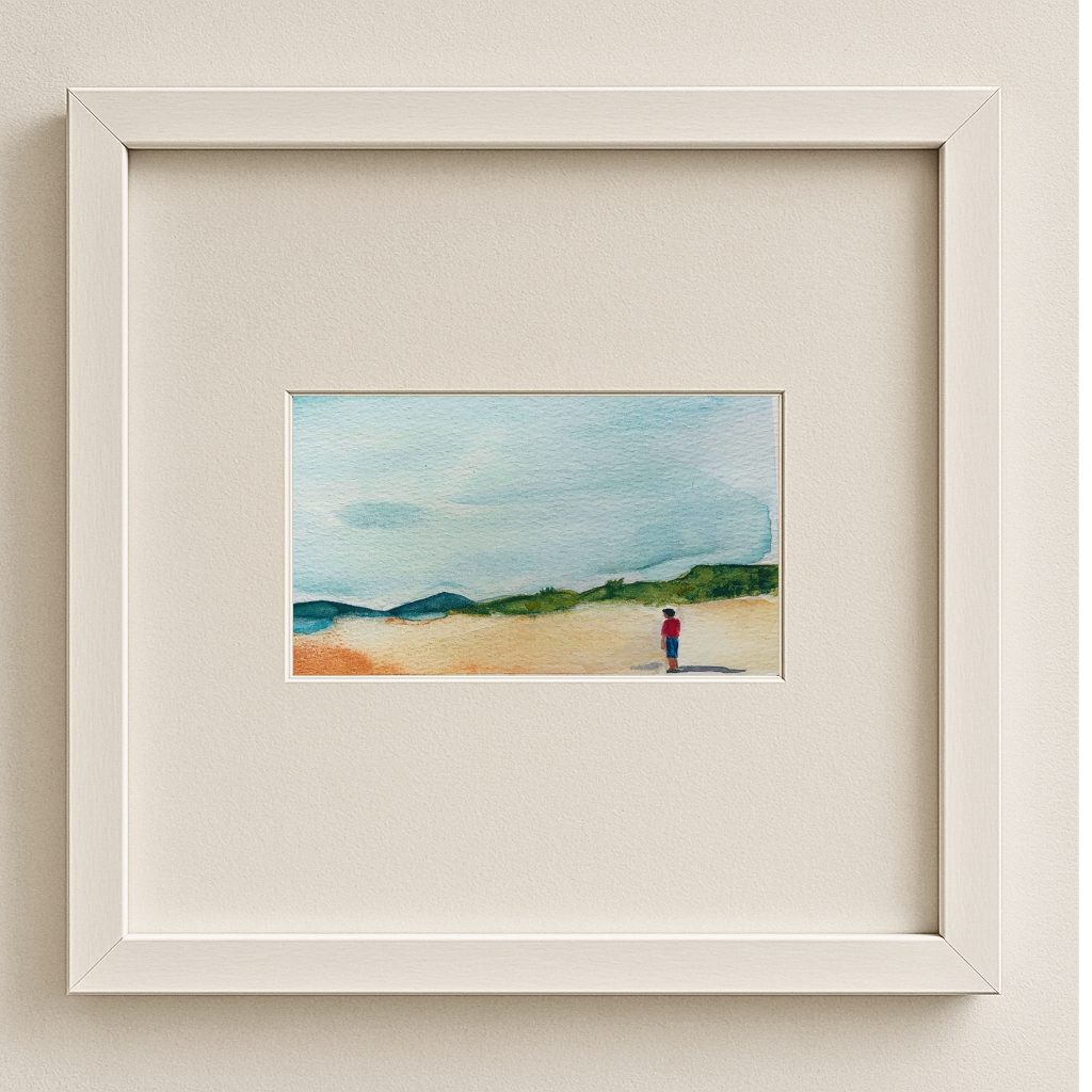 Harlech Beach – Original Framed A5 Watercolour | Rainbow Raindrops | 148 mm x 210 mm (A5)