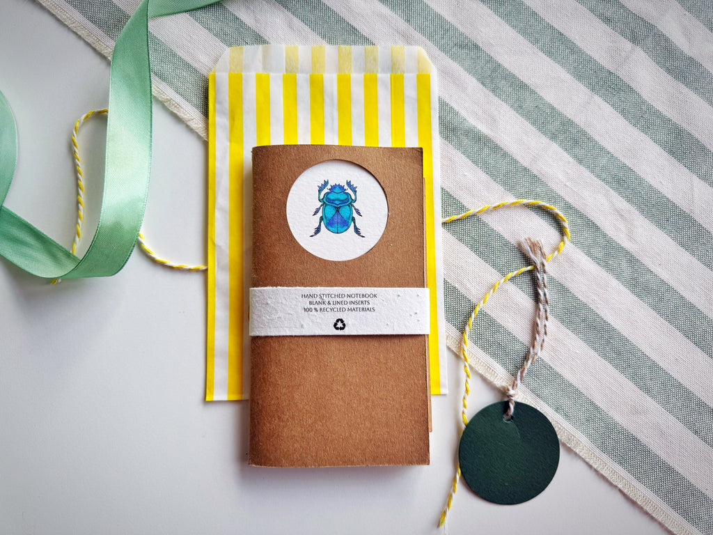 Scarab Bug Handmade Mini Journal – Hand-Stitched Notebook