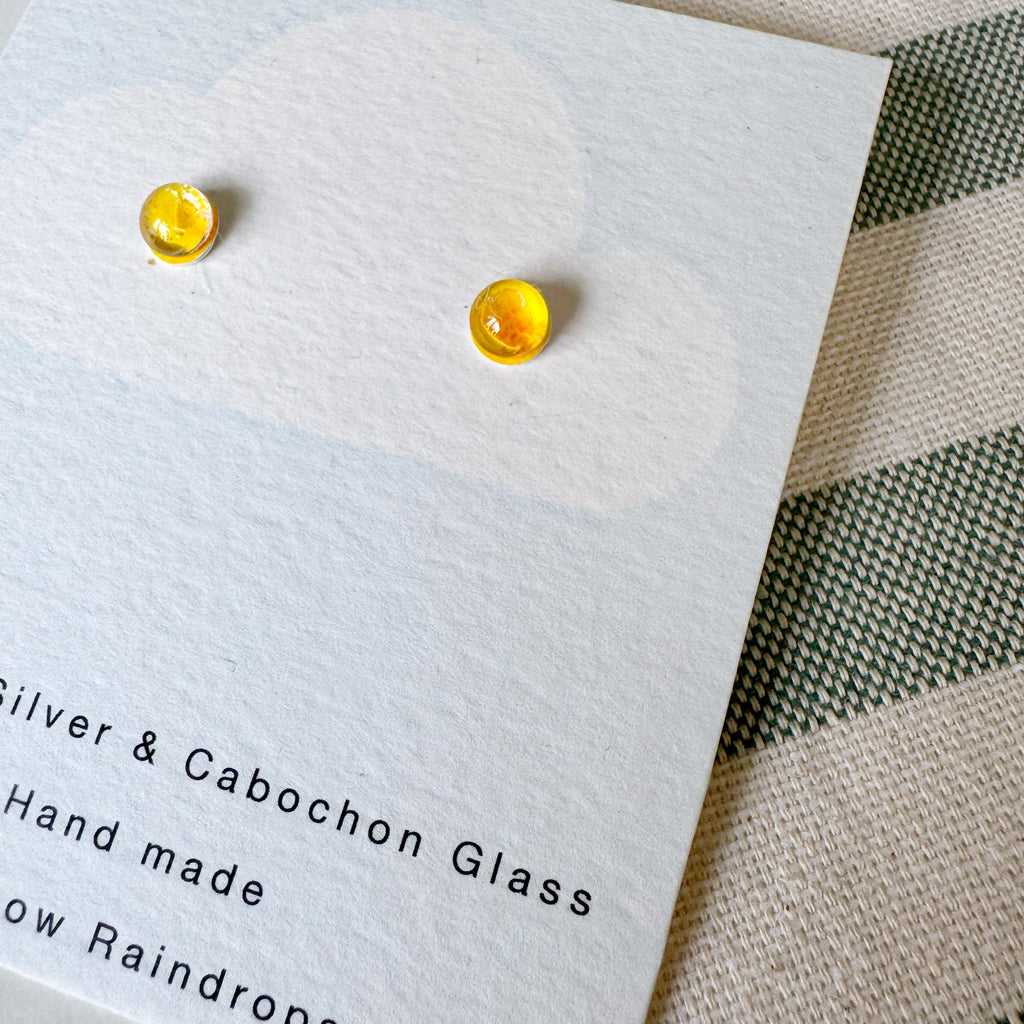 Yellow Silver Cabochon Stud Earrings