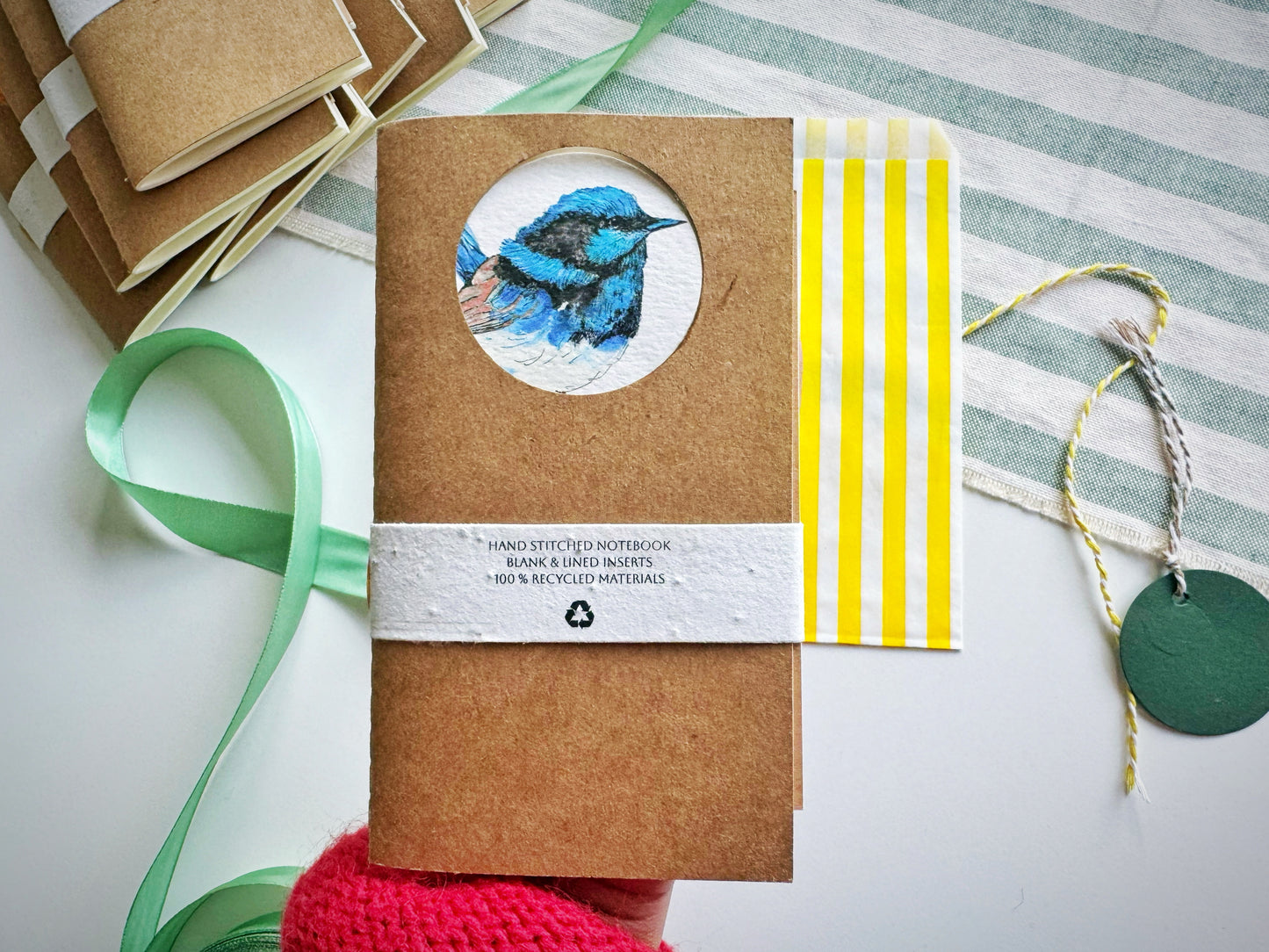 Fairy Wren  Handmade Mini Journal – Hand-Stitched Notebook