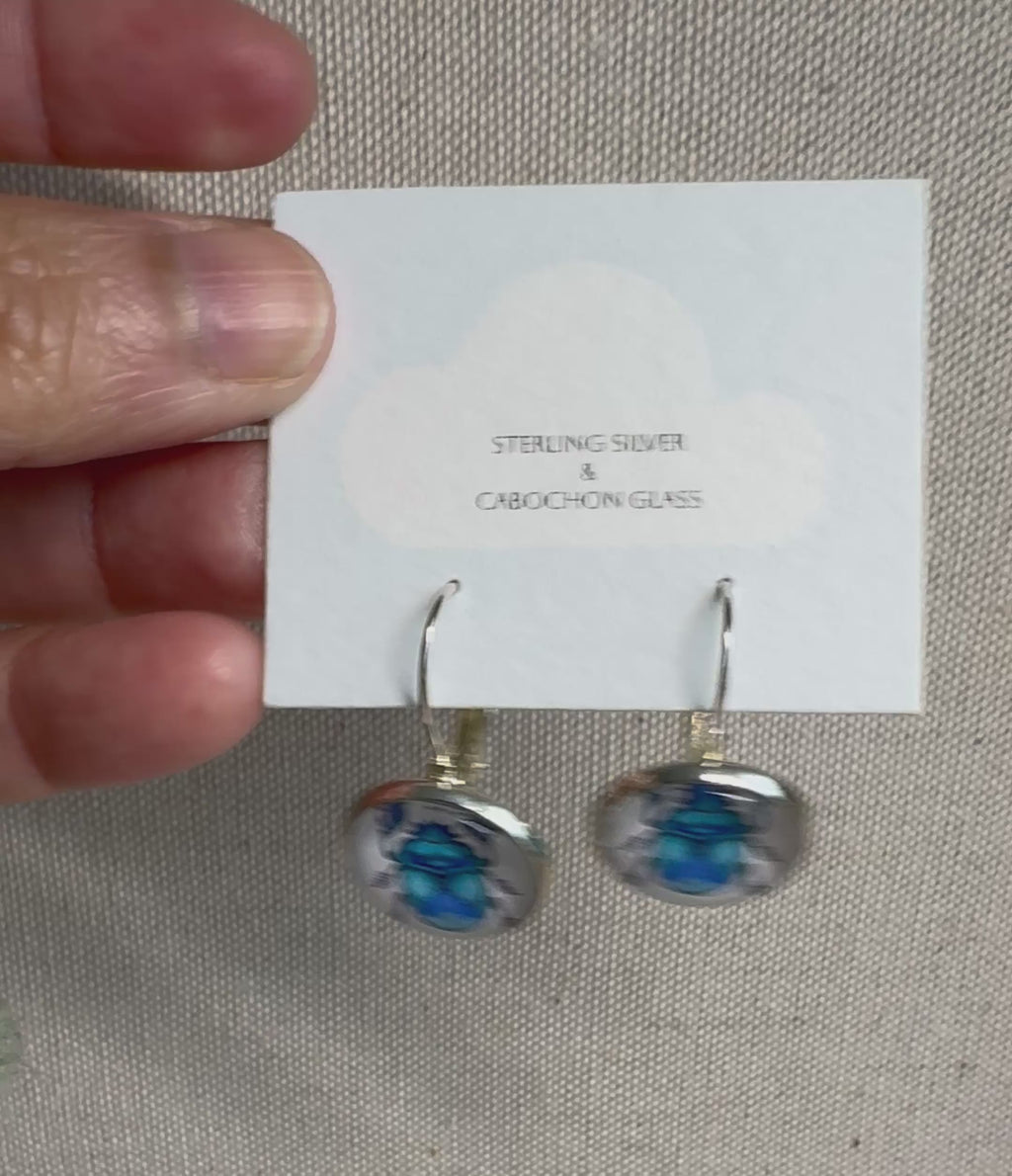 Scarab Beetle Silver Cabochon Earrings