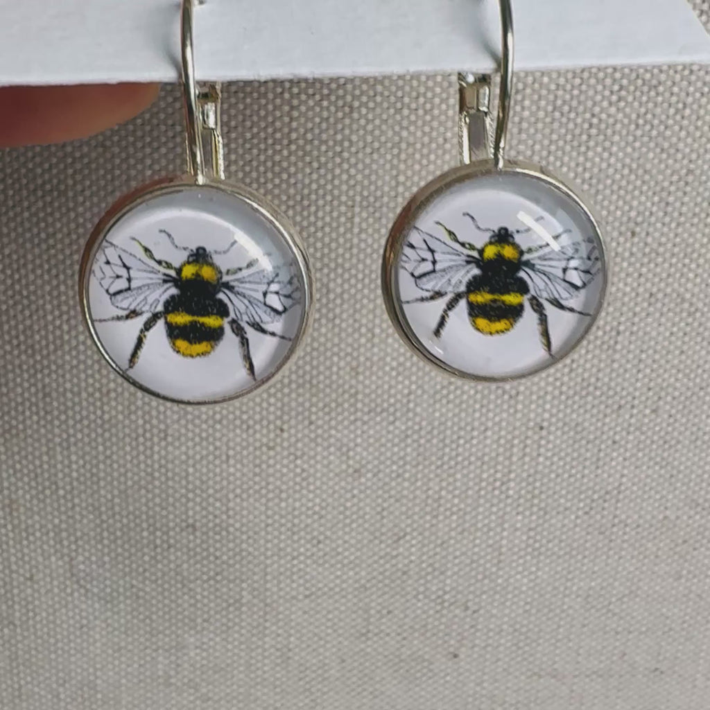 Bee Silver Cabochon Earrings