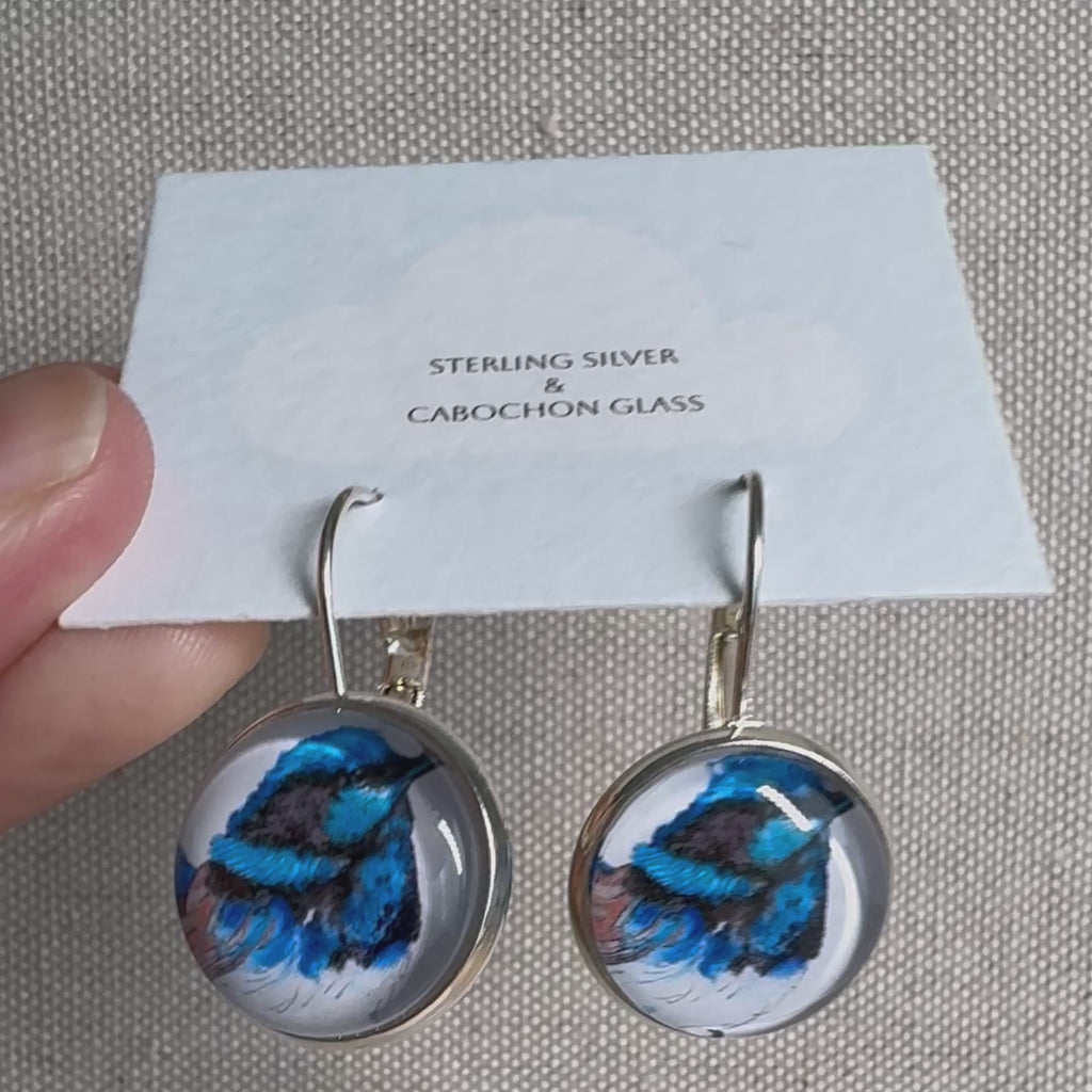 Fairy Wren Silver Cabochon Earrings