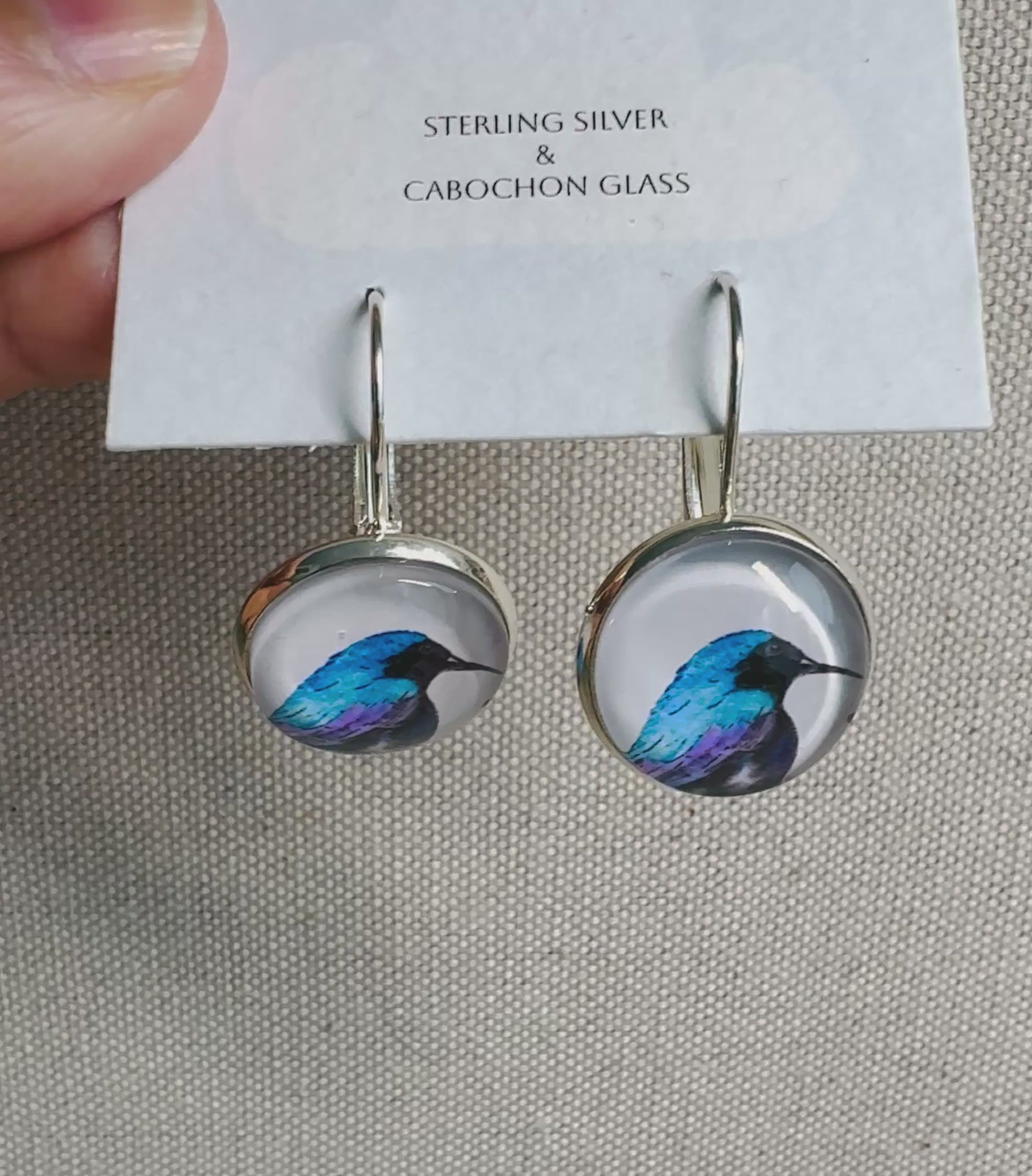 Sunbird Silver Cabochon Earrings