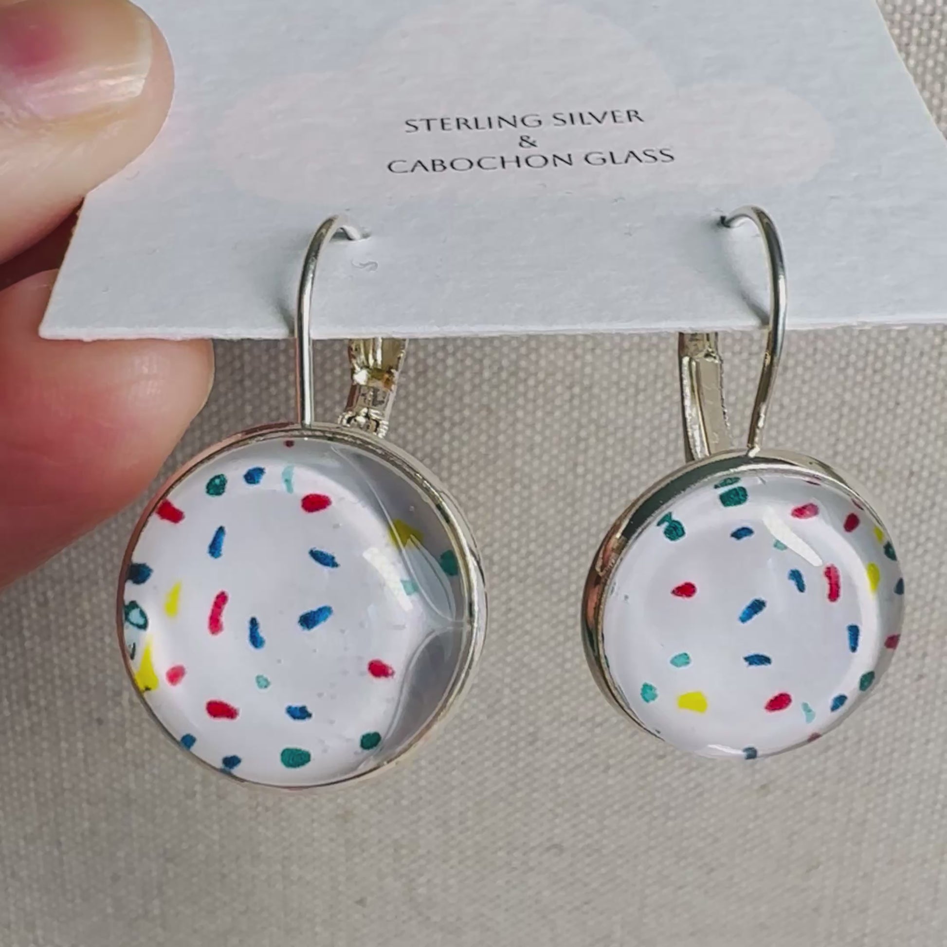 Confetti Silver Cabochon Earrings